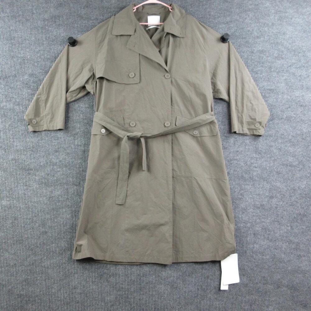 An Action A Day Coat Womens L Shadow Olive Oversized Trench Hooded Belted NWT